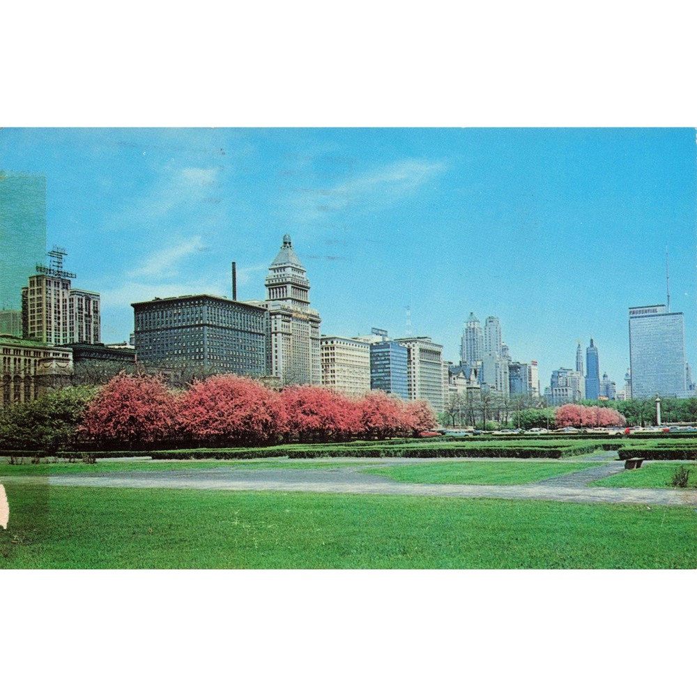 Chicago IL Grant Park Skyline Chrome Postcard 1963 Dexter Press Used 4c Stamp - Picture 1 of 2